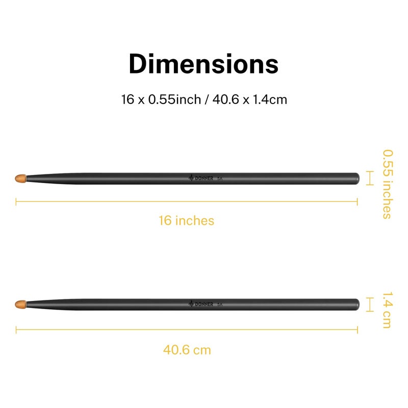 Donner Drum Sticks, 5A Drumsticks Classic Maple Wood Black Drumsticks With Storage Bag, 2 Pairs - Image 4